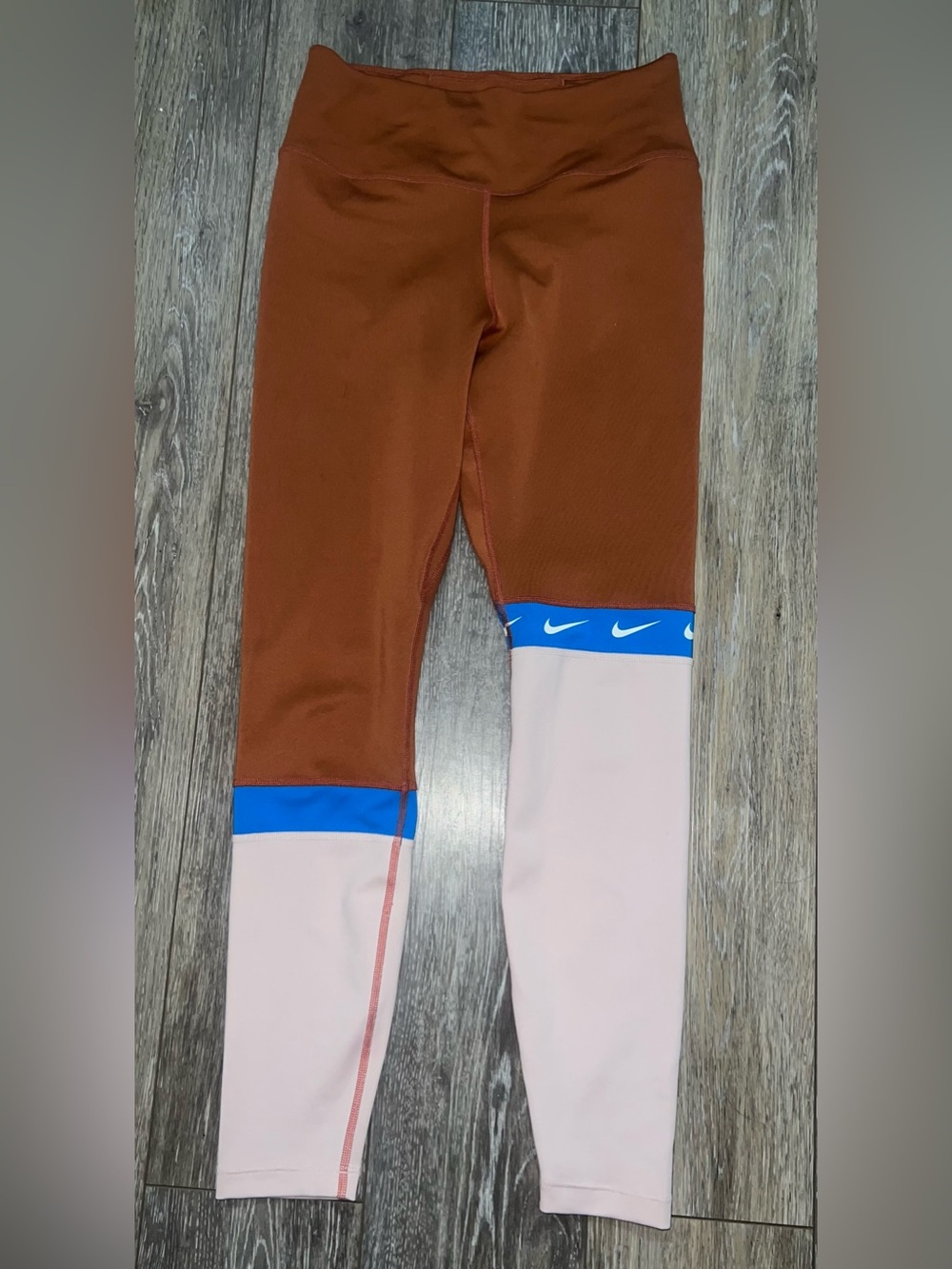 Nike Womens Colorblock Performance Leggings - Rust & Pink size small